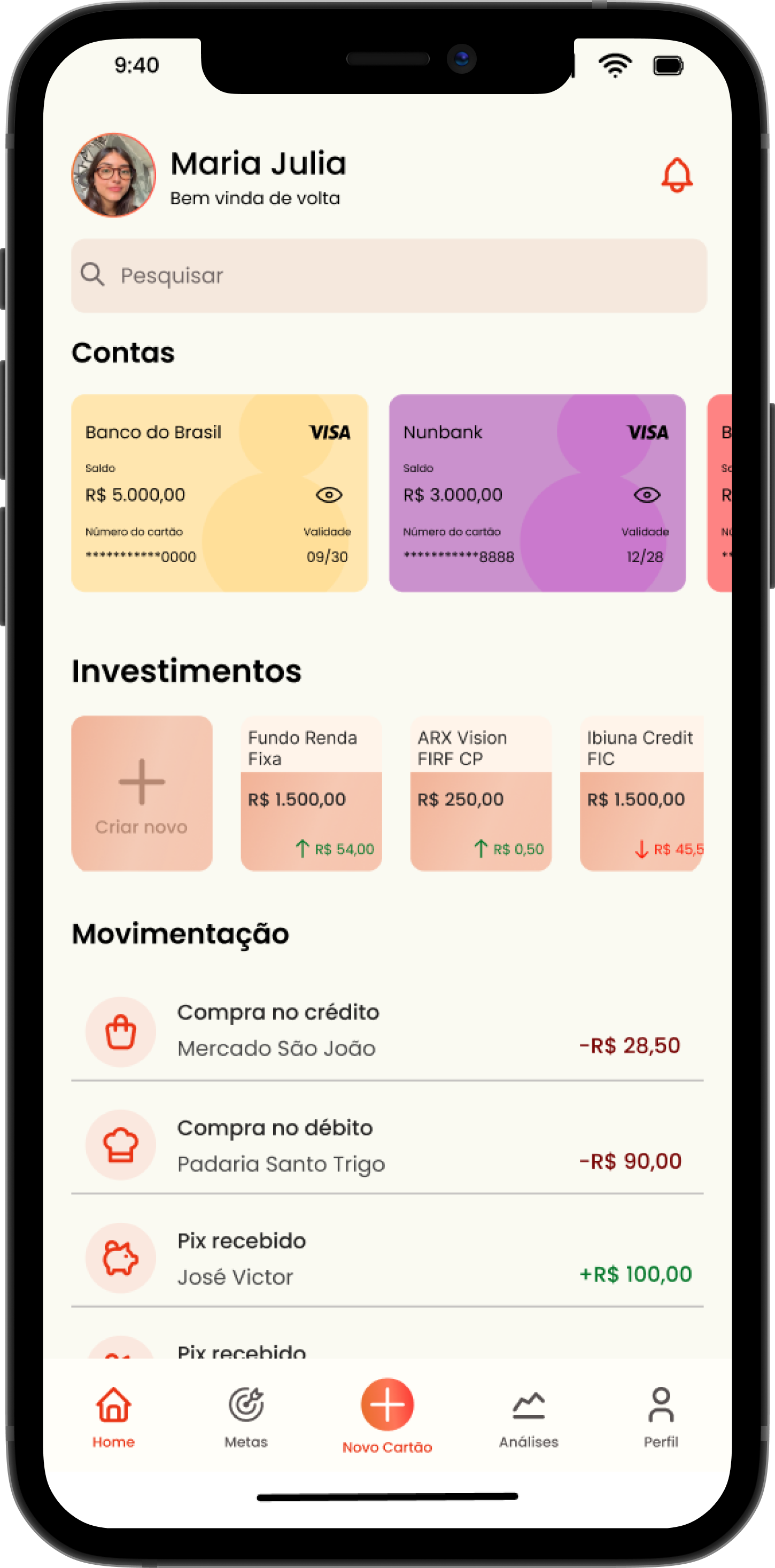 Tela inicial da Pitanga no smartphone