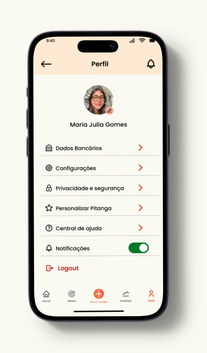 Tela de perfil da Pitanga