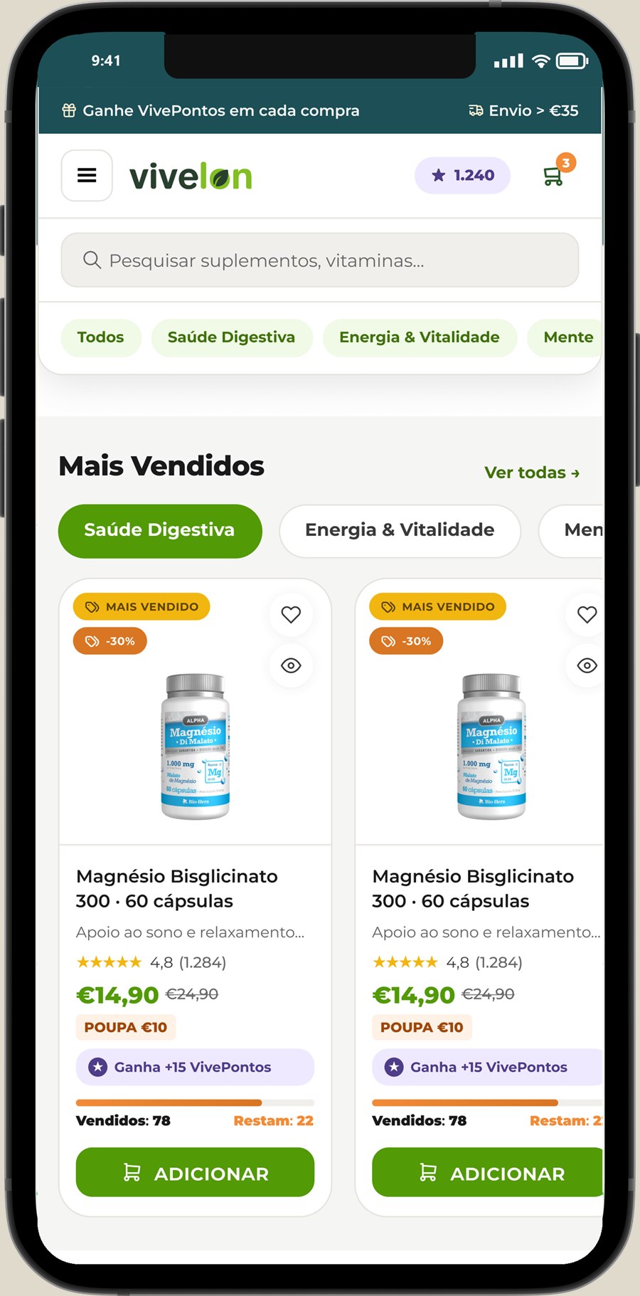 Home da Vivelon no smartphone