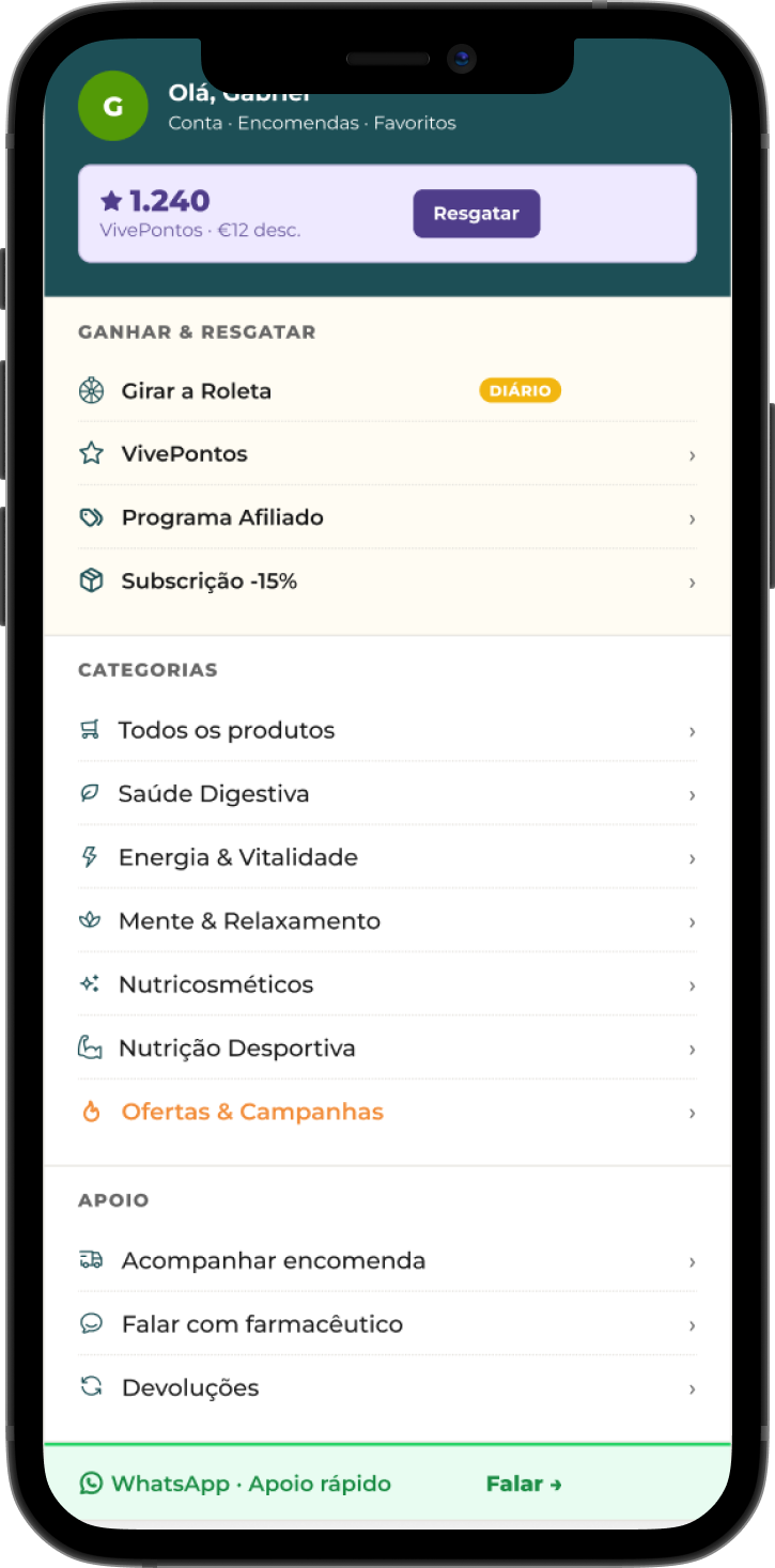 Menu de navegação da Vivelon em mobile